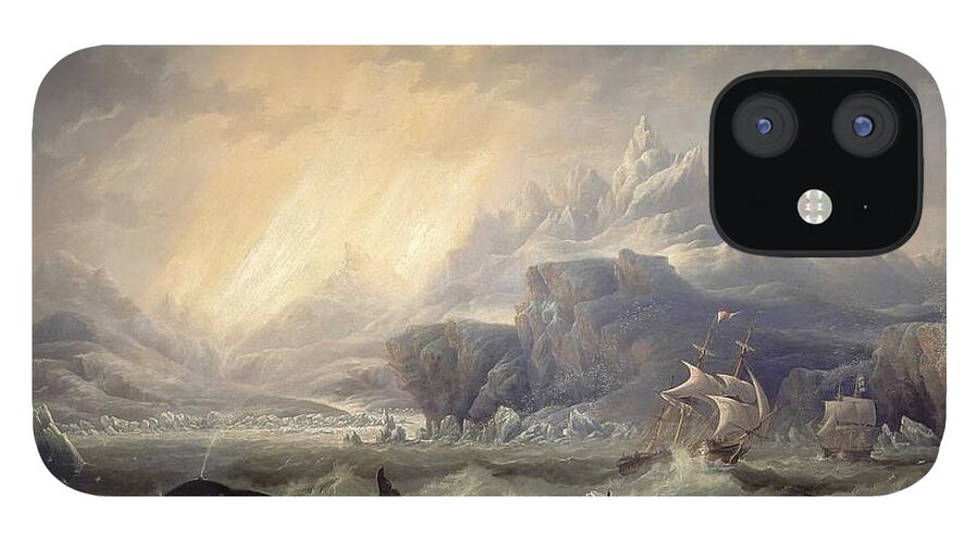John Wilson Carmichael - Hms Erebus And Terror In The Antarctic 1847 iPhone 12 Case featuring the painting HMS Erebus and Terror in the Antarctic by MotionAge Designs