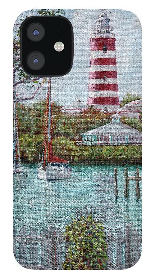 Hope Town iPhone 12 Case featuring the painting Hope Town Lighthouse by Ritchie Eyma