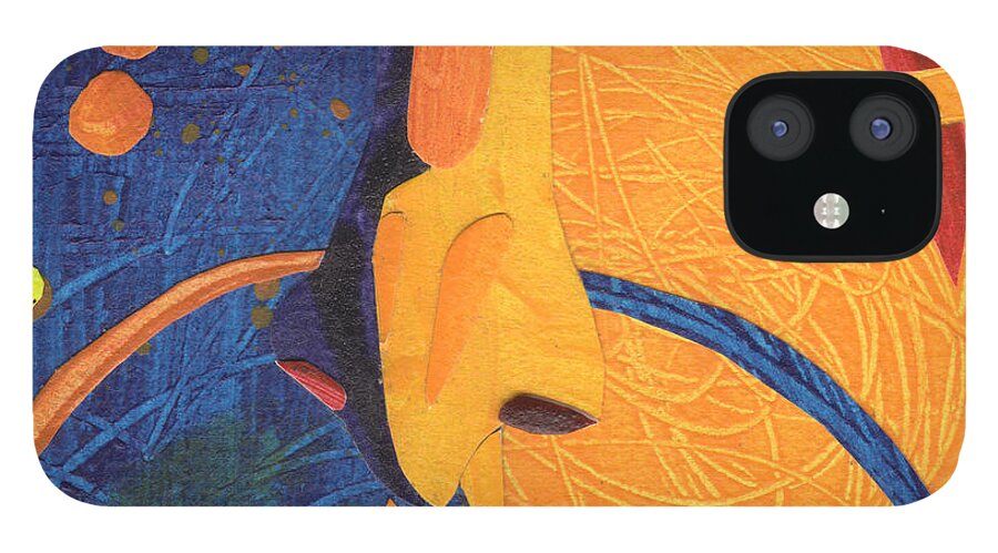 Abstract. Mixed Media iPhone 12 Case featuring the painting Hu Face 10 by Petra Rau