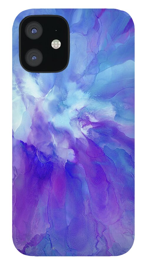 Alcohol Ink iPhone 12 Case featuring the painting Icy Bloom by Eli Tynan