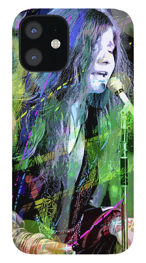 Celebrity Portraits iPhone 12 Case featuring the painting Janis Joplin Blue by David Lloyd Glover