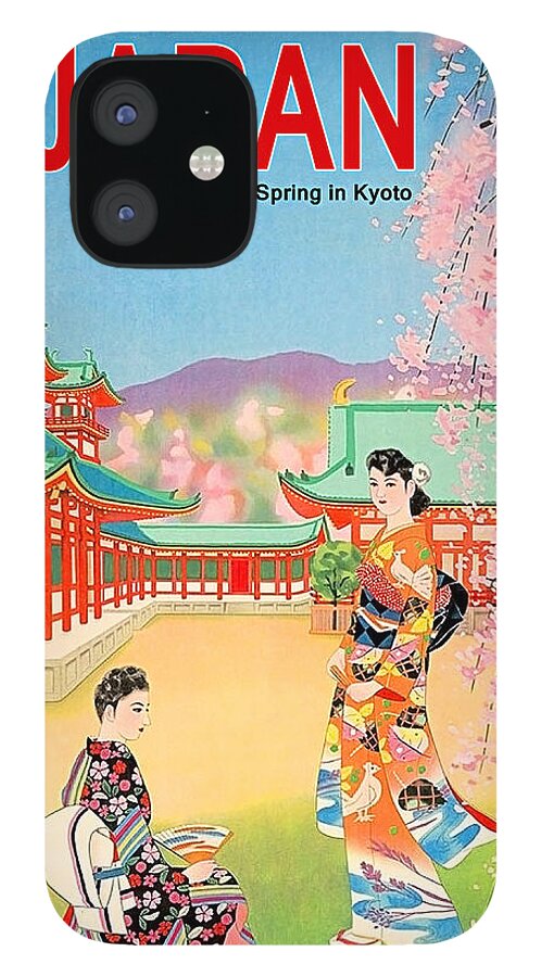 Japan iPhone 12 Case featuring the painting Japan, spring in Kyoto, vintage travel poster by Long Shot