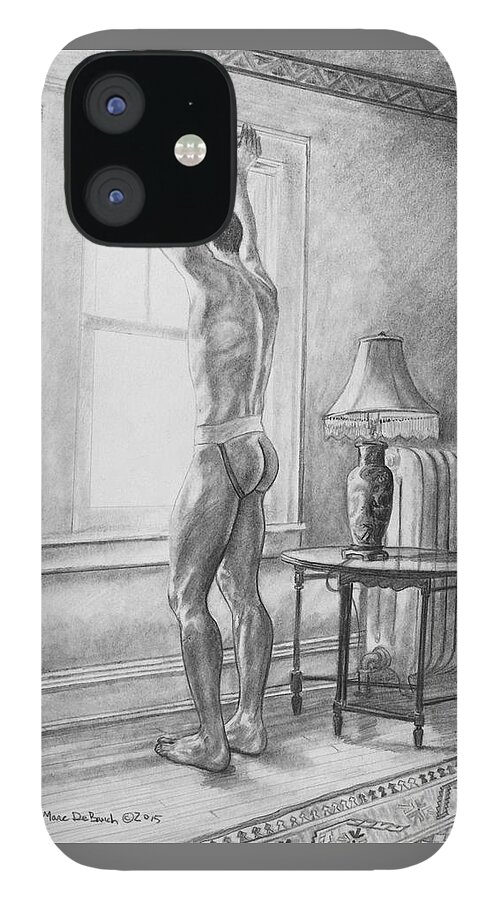 Male Nude iPhone 12 Case featuring the painting Jason at the Window by Marc DeBauch