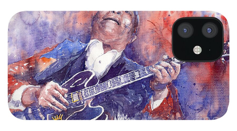 Jazz iPhone 12 Case featuring the painting Jazz B B King 05 Red by Yuriy Shevchuk