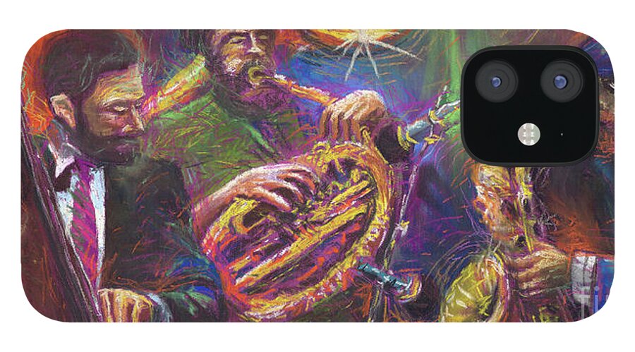 Jazz iPhone 12 Case featuring the painting Jazz Jazzband Trio by Yuriy Shevchuk