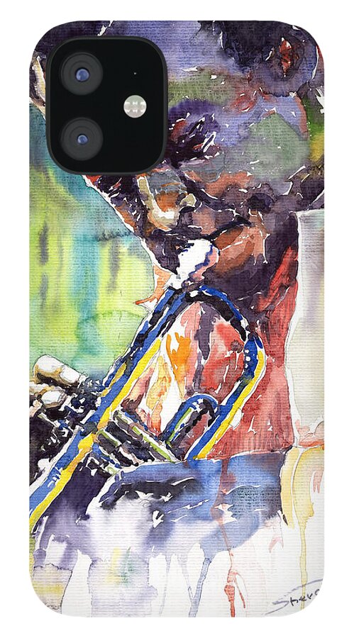 Jazz iPhone 12 Case featuring the painting Jazz Miles Davis 9 Blue by Yuriy Shevchuk