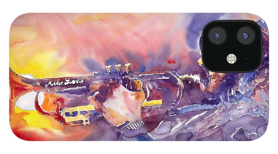 Jazz Watercolor Miles Davis Music Musician Trumpeter Figurative Watercolour iPhone 12 Case featuring the painting Jazz Miles Davis ELECTRIC 1 by Yuriy Shevchuk