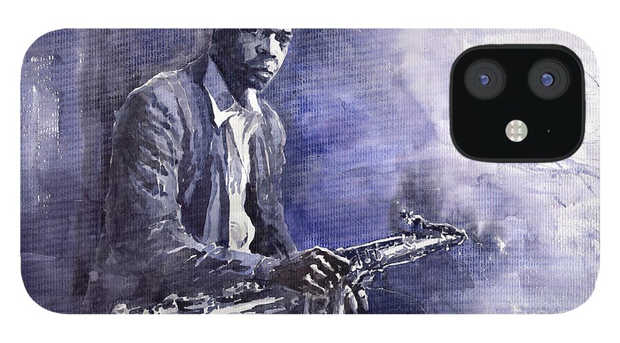 Figurative iPhone 12 Case featuring the painting Jazz Saxophonist John Coltrane 03 by Yuriy Shevchuk