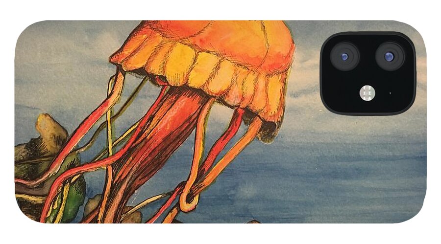 Jellyfish iPhone 12 Case featuring the painting Jellyfish by Mastiff Studios