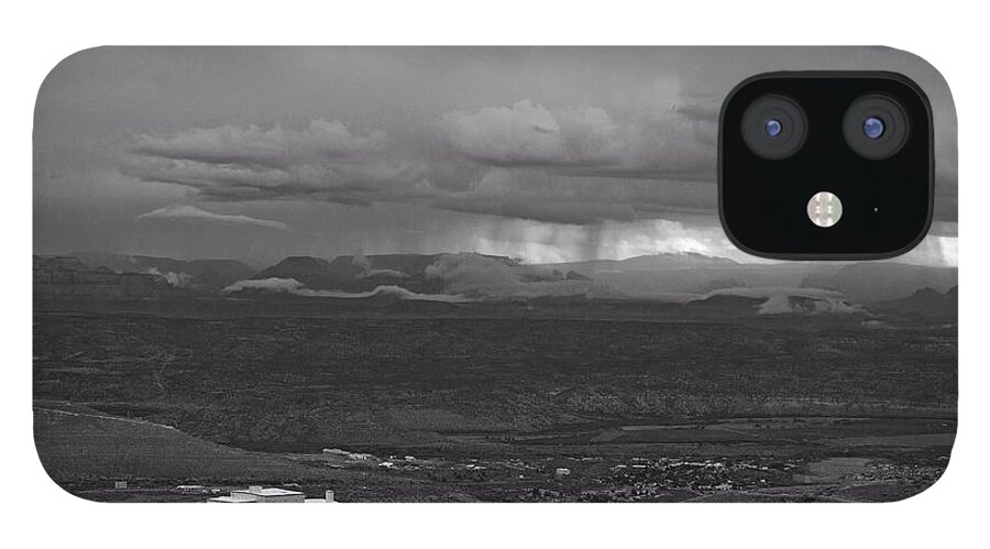 Black And White iPhone 12 Case featuring the photograph Jerome State Park with Sedona Storm by Ron Chilston