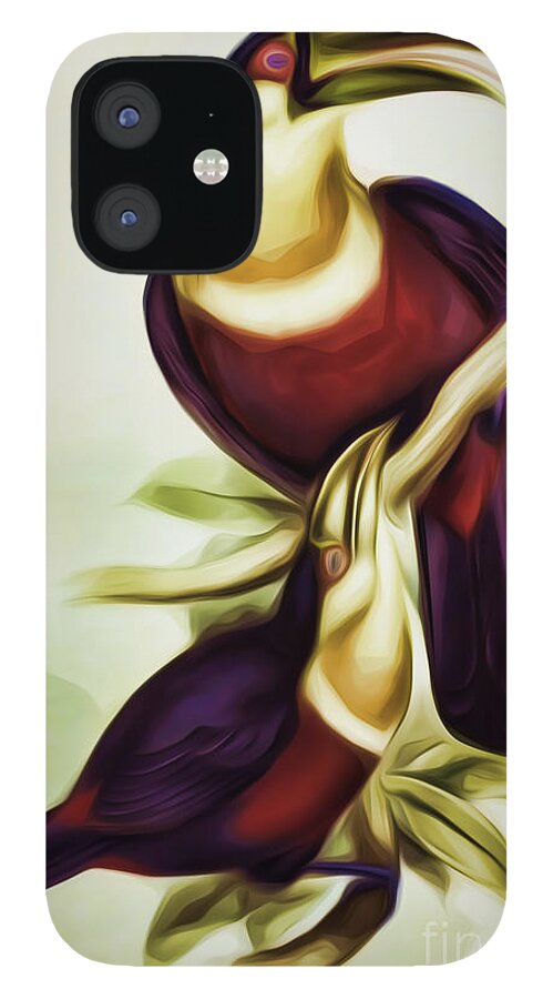 John Gould And Edward Lear iPhone 12 Case featuring the digital art John Gould and Edward Lear Family of Toucans Interpreted by Pablo Avanzini