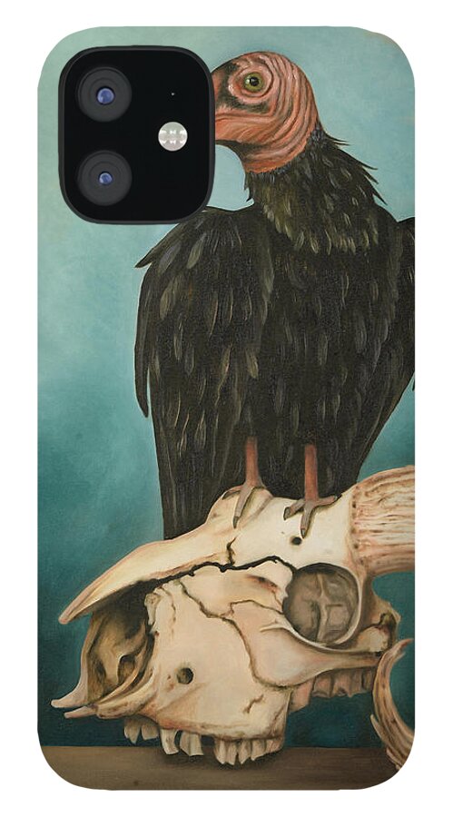 Vulture iPhone 12 Case featuring the painting Just Bones by Leah Saulnier The Painting Maniac