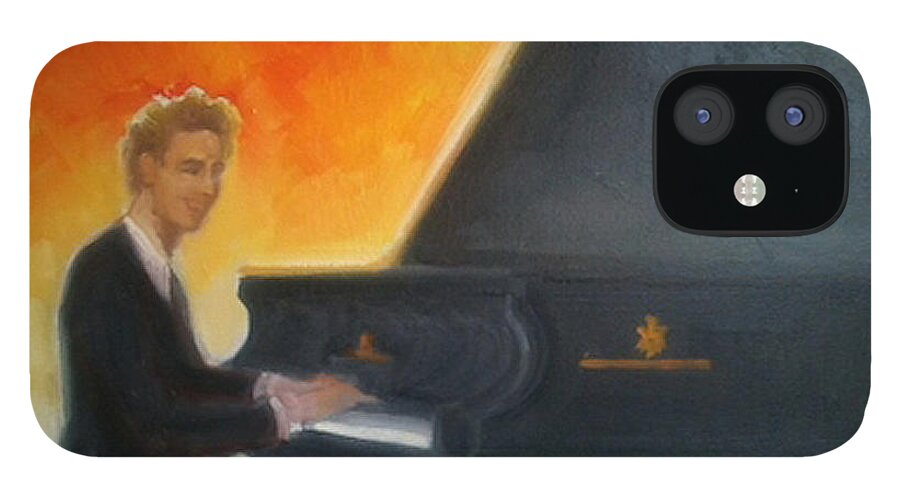 Primary Colors iPhone 12 Case featuring the painting Justin Levitt at piano Red Blue Yellow by Suzanne Giuriati Cerny