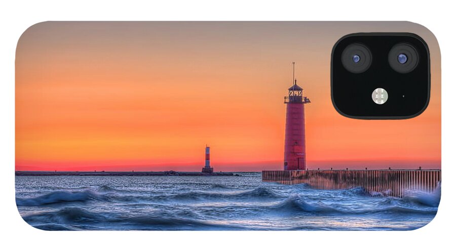 Lighthouse iPhone 12 Case featuring the photograph Kenosha Lighthouse Dawn by Dale Kauzlaric