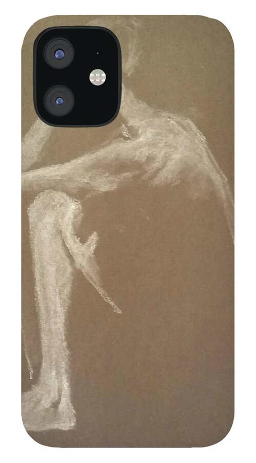 Figure Drawing iPhone 12 Case featuring the drawing Kroki 2015 06 18_9 Figure Drawing White Chalk by Marica Ohlsson