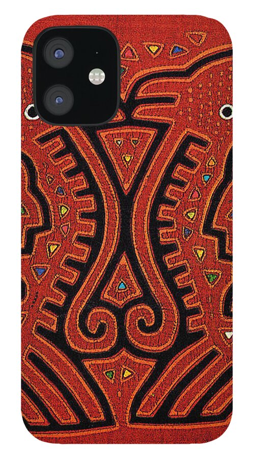 Kuna Indian Folk Art iPhone 12 Case featuring the digital art Kuna Indian Skate Fish by Vagabond Folk Art - Virginia Vivier