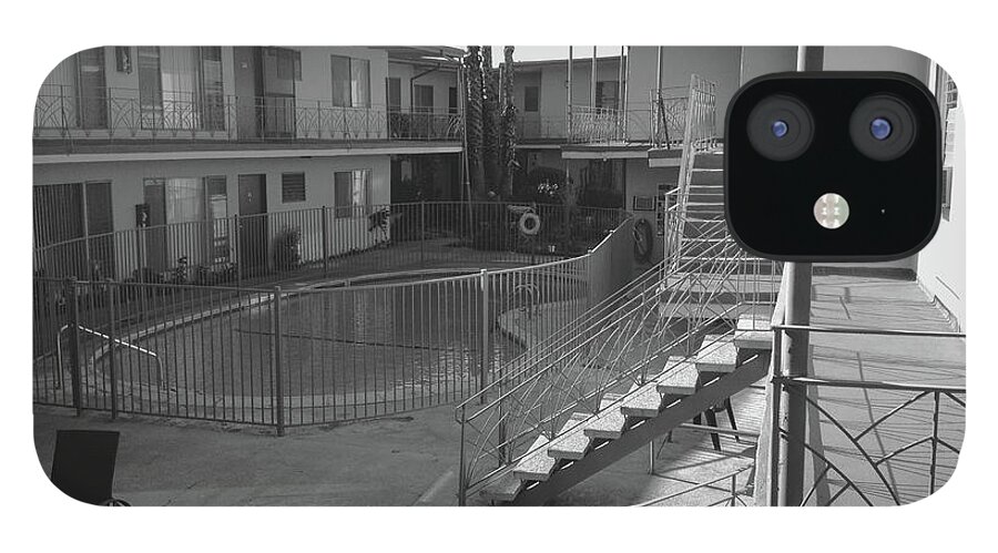 Los Angeles iPhone 12 Case featuring the photograph LA Apartment Pool - Black and White by Jason Freedman