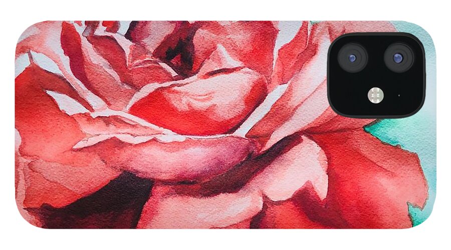 Rose iPhone 12 Case featuring the painting Lady in Red by Sonia Mocnik