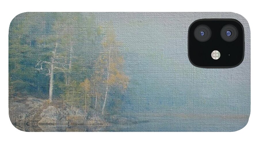Subtle Colors iPhone 12 Case featuring the painting Lakeside Reflections by Cara Frafjord