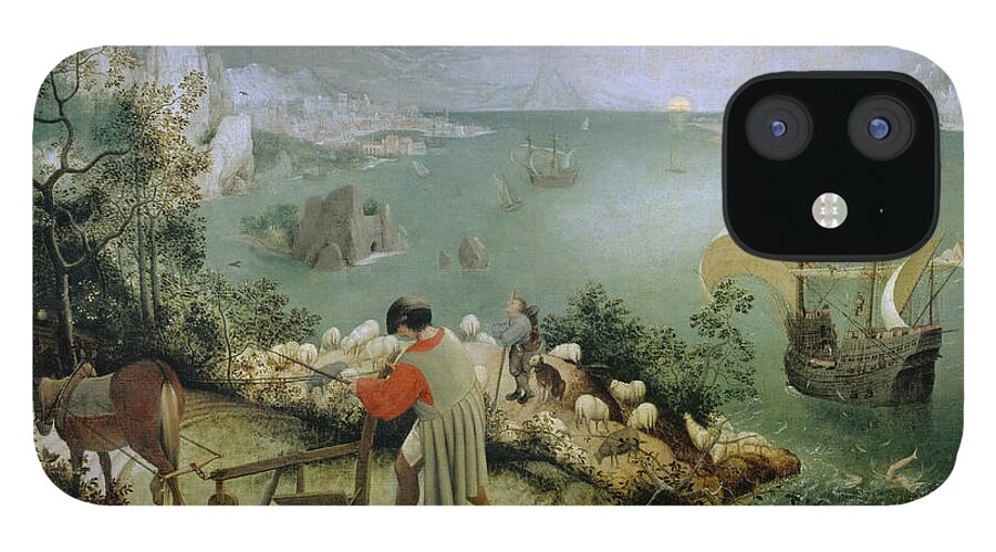 Netherlandish Painters iPhone 12 Case featuring the painting Landscape with the Fall of Icarus by Pieter Bruegel the Elder