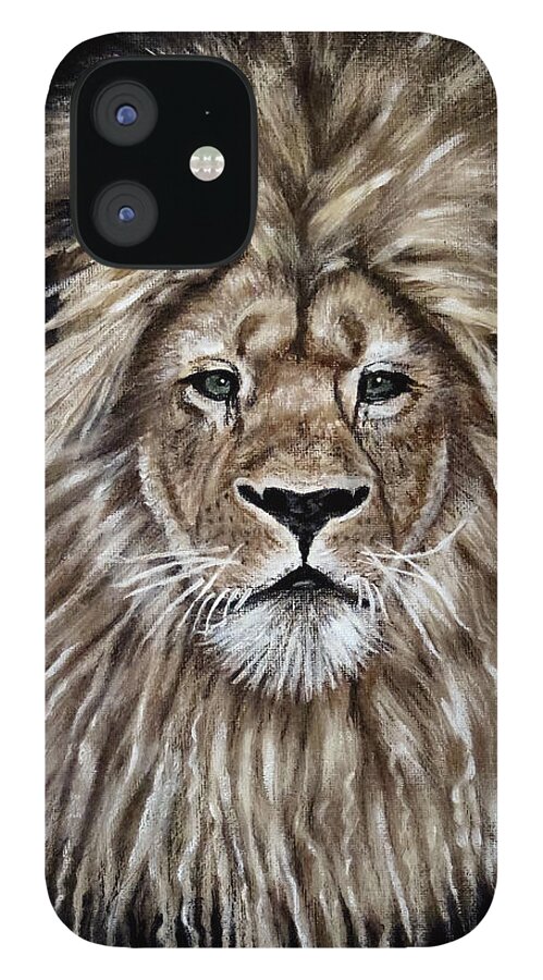 Lion iPhone 12 Case featuring the painting Leonardo by Teresa Wing