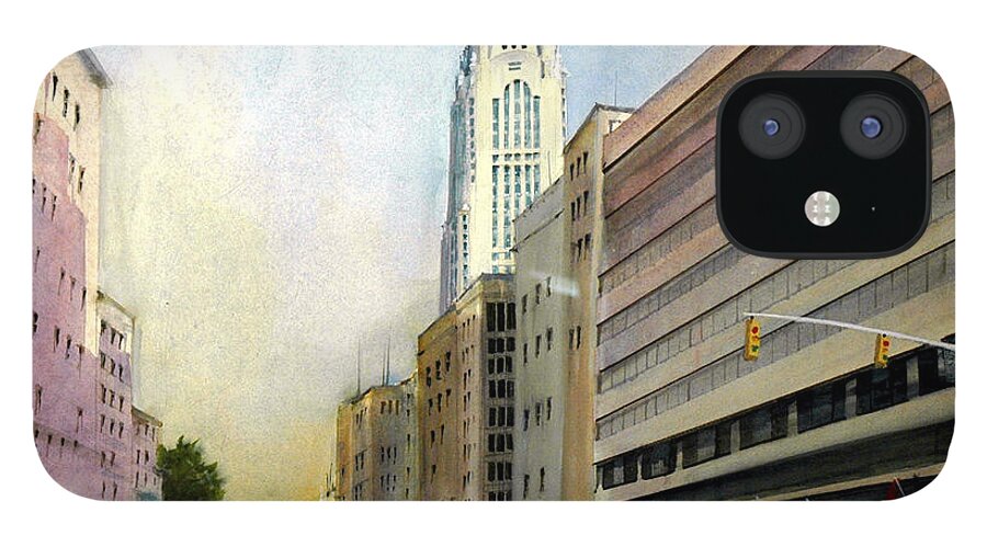 Leveque iPhone 12 Case featuring the painting Leveque Tower. Columbus, Ohio by Charles Rowland