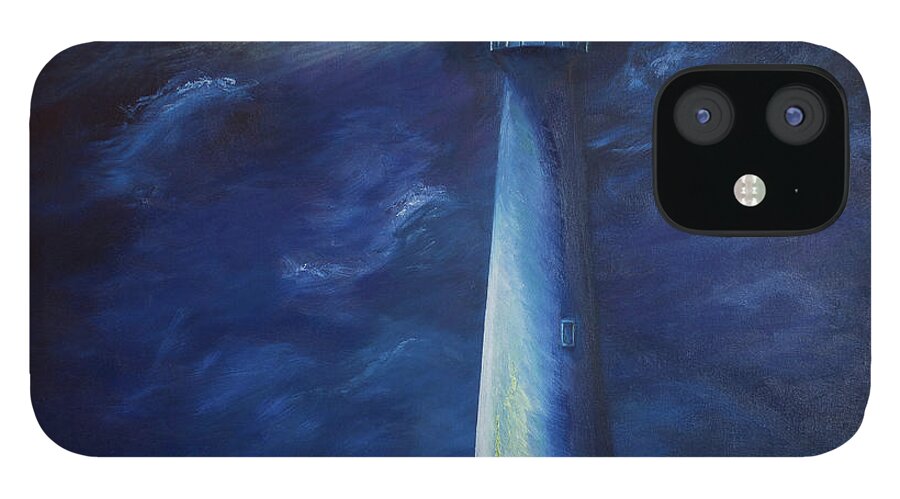 Bright Light iPhone 12 Case featuring the painting Lighthouse on Round Canvas by Liesl Walsh