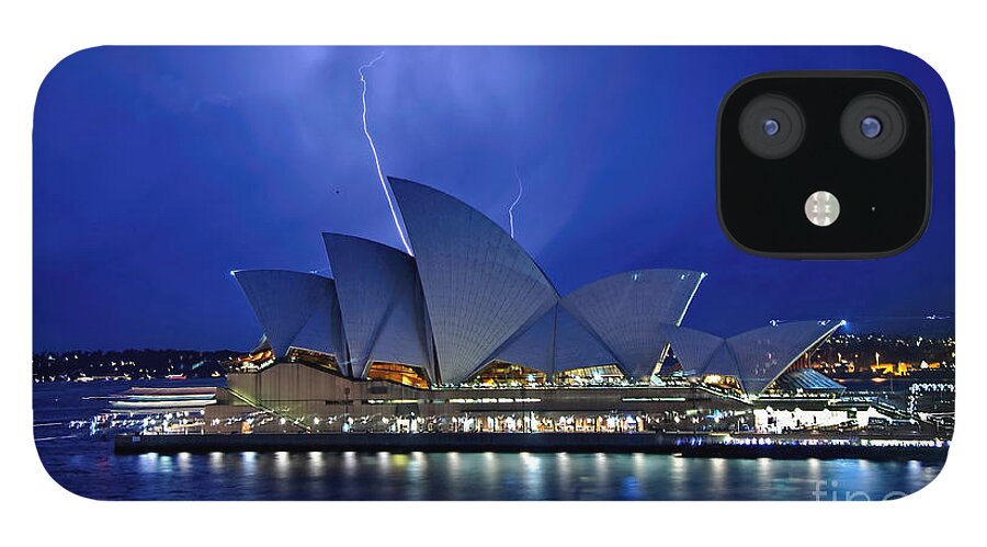 Photography iPhone 12 Case featuring the photograph Lightning above The Opera House by Kaye Menner