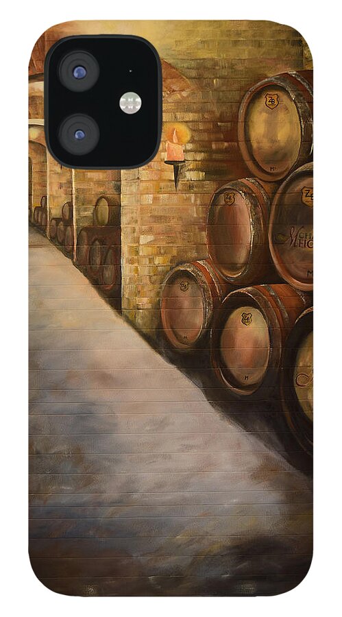 Winery iPhone 12 Case featuring the painting Lights in the Wine Cellar - Chateau Meichtry Vineyard by Jan Dappen