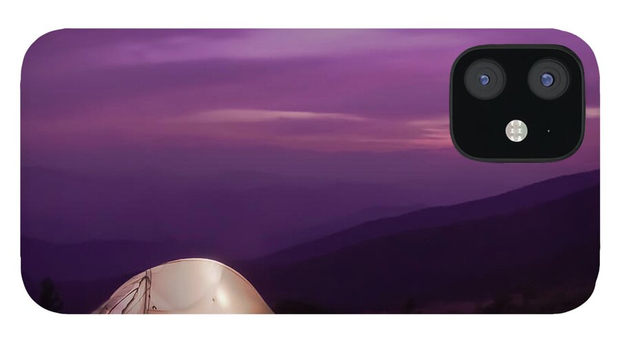 Adventure iPhone 12 Case featuring the photograph Lit up tent at Sunset by Kelly VanDellen