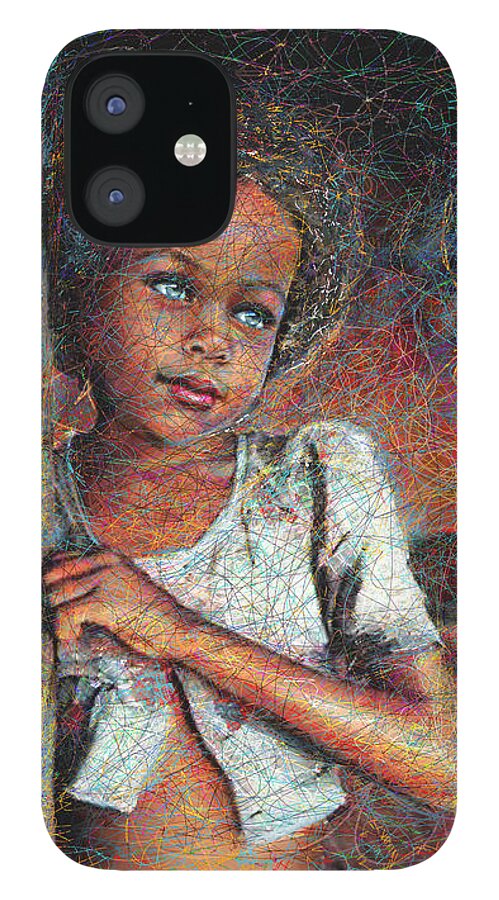 Girl iPhone 12 Case featuring the painting Little Blue Eyes Pop by Angie Braun