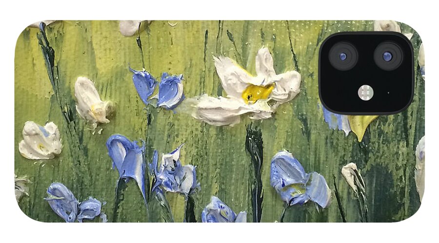 Blue iPhone 12 Case featuring the painting Little Blues and Whites by Cynthia Blair