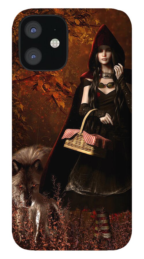Little Red Riding Hood iPhone 12 Case featuring the digital art Little Red Riding Hood Gothic by Shanina Conway