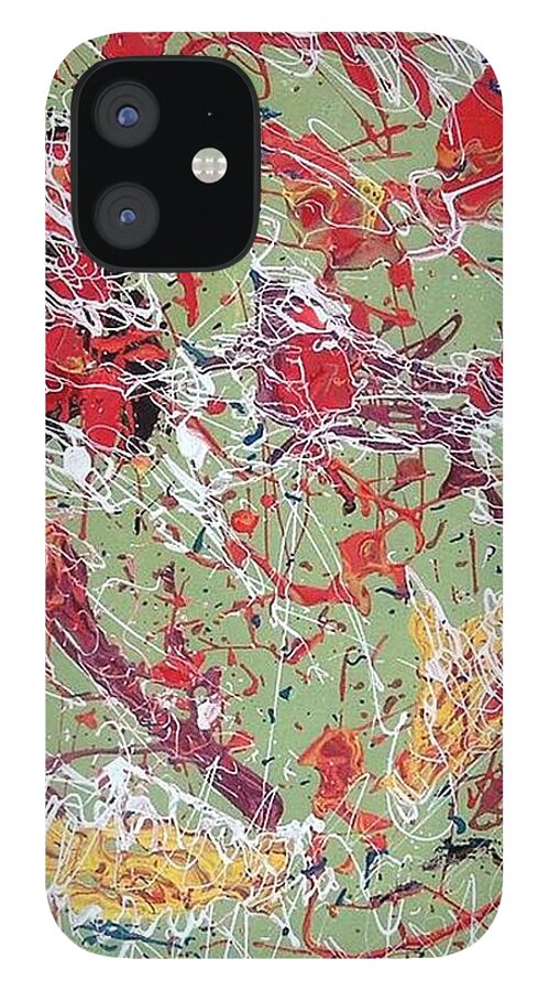Abstract Media iPhone 12 Case featuring the painting Lively Creatures by Rebecca Flores