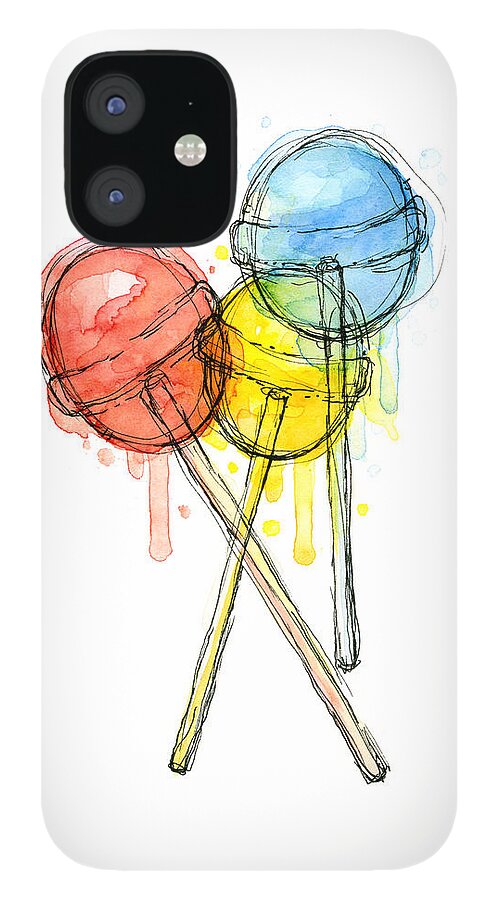 Lollipop iPhone 12 Case featuring the painting Lollipop Candy Watercolor by Olga Shvartsur