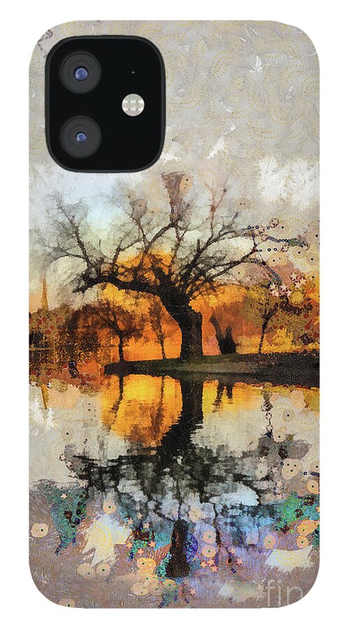 Tree iPhone 12 Case featuring the mixed media Lonely Tree and Its Thoughts by Daliana Pacuraru