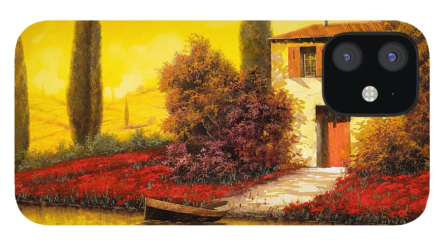 Landscape iPhone 12 Case featuring the painting Tanti Papaveri Lungo Il Fiume by Guido Borelli