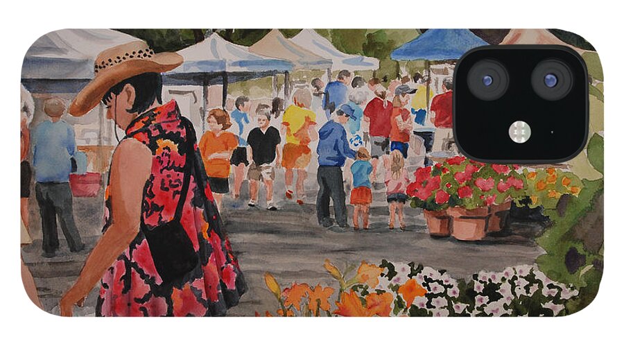 Art Fair iPhone 12 Case featuring the painting Mahtomedi Farmers Market by Heidi E Nelson