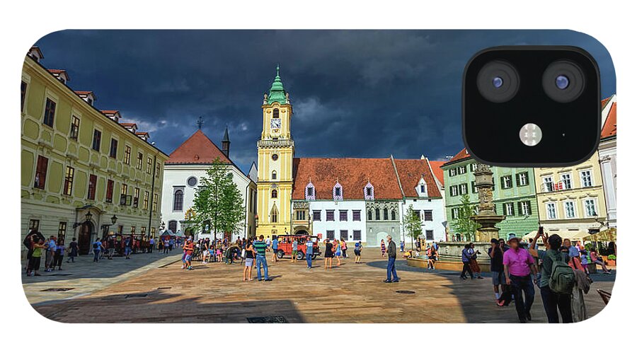 Slovakia iPhone 12 Case featuring the photograph Main square in the old town of Bratislava, Slovakia by Elenarts - Elena Duvernay photo