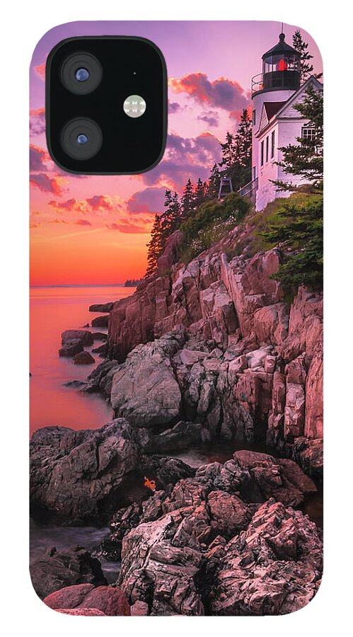Maine iPhone 12 Case featuring the photograph Maine Bass Harbor Lighthouse Sunset by Ranjay Mitra