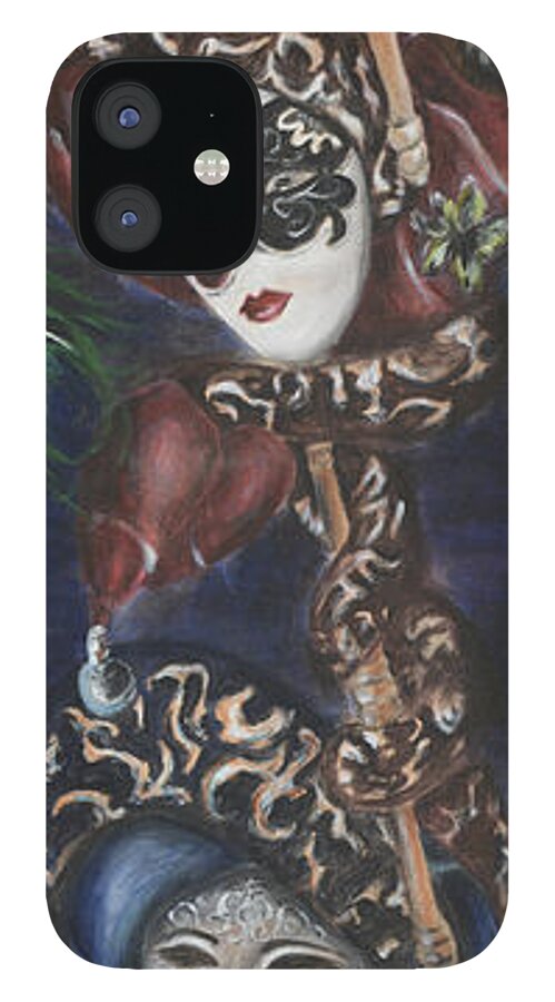 Venetian Masks iPhone 12 Case featuring the painting Making Faces Venetian by Nik Helbig