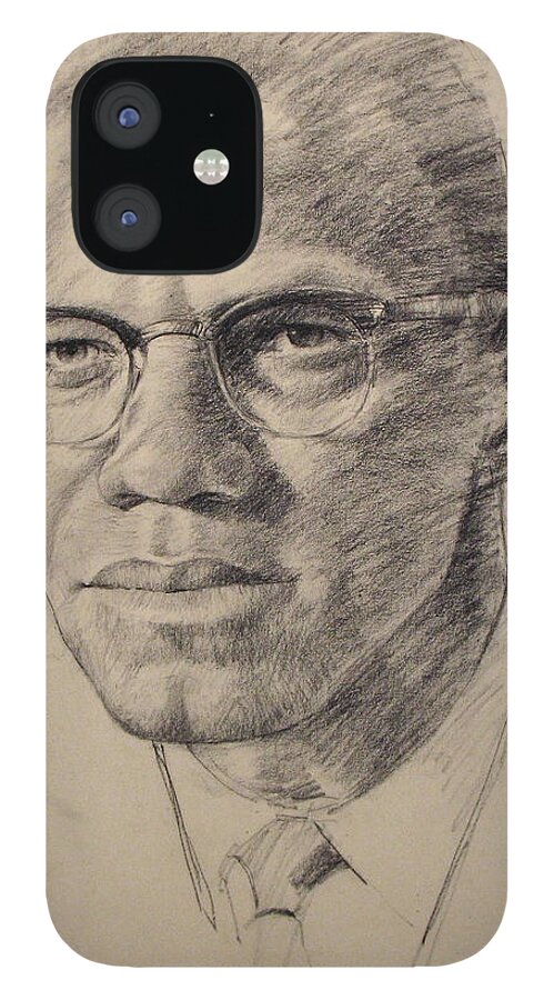 Portrait iPhone 12 Case featuring the drawing Malcolm X by Cliff Spohn