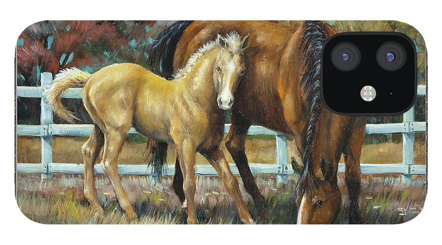 Horse iPhone 12 Case featuring the painting Mama and Jr. by Cynthia Westbrook