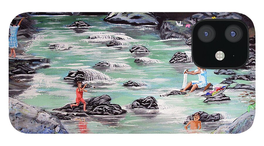 Quebrada iPhone 12 Case featuring the painting Mami Lavando Ropa by Luis F Rodriguez