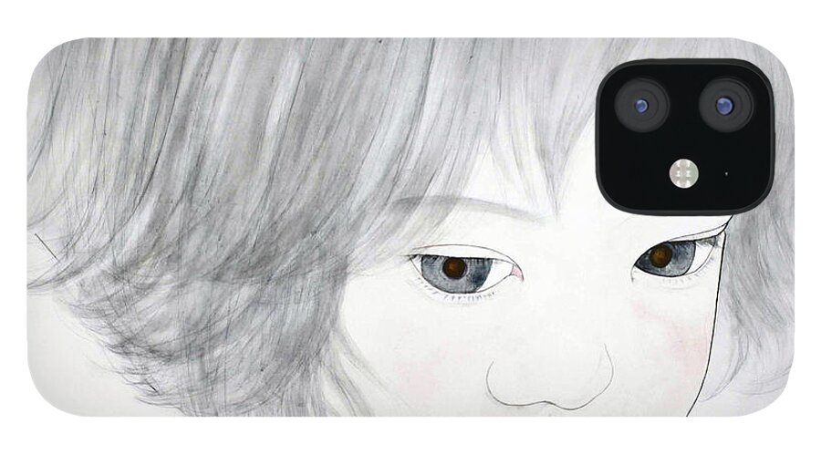 Girl iPhone 12 Case featuring the painting Manazashi or Gazing Eyes by Fumiyo Yoshikawa