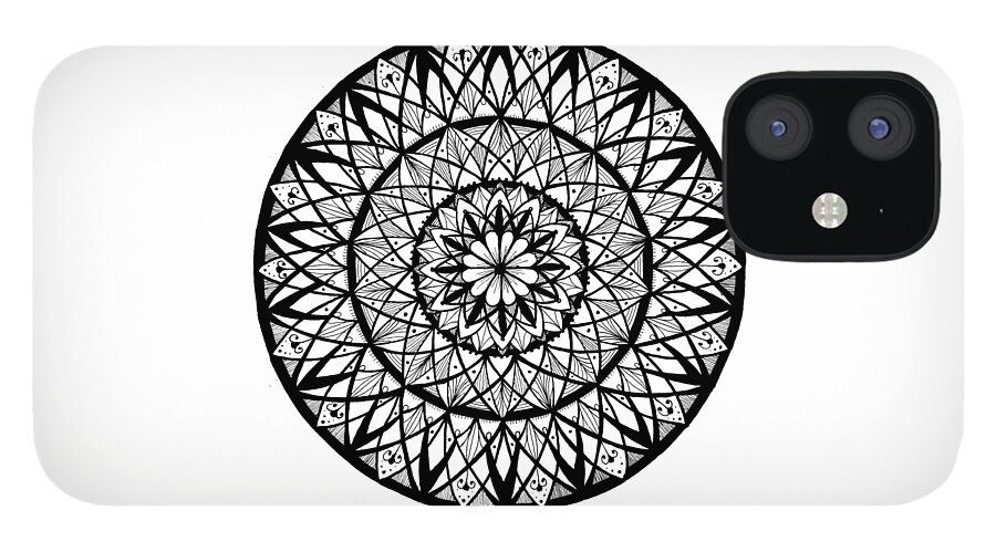 Mandala iPhone 12 Case featuring the drawing Mandala #8 - Insomnia Circles by Eseret Art