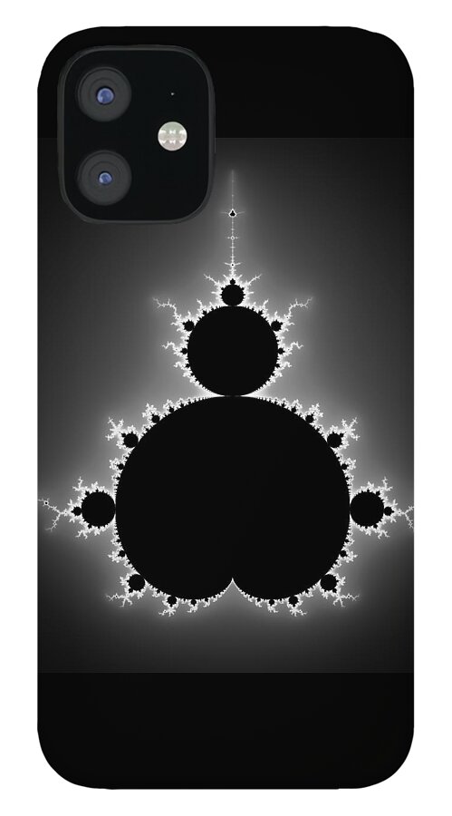 Mandelbrot Set iPhone 12 Case featuring the digital art Mandelbrot Set black and white Fractal Art by Matthias Hauser