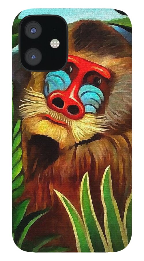 Henri Rousseau iPhone 12 Case featuring the painting Mandrill In The Jungle by Henri Rousseau