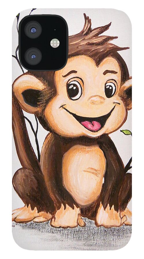 Monkey iPhone 12 Case featuring the painting Manny the Monkey by Teresa Wing