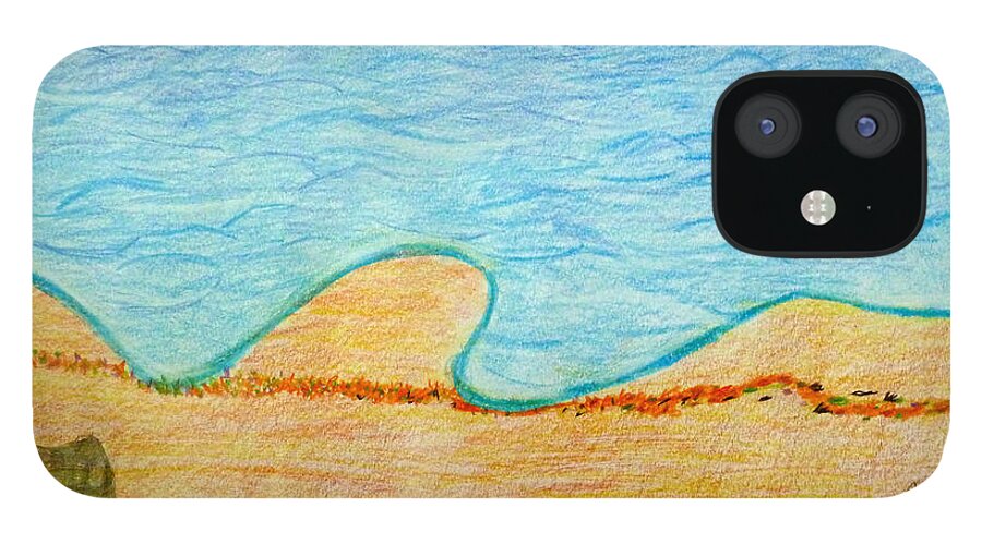 Colour iPhone 12 Case featuring the drawing Marbella Beach by Francesca Mackenney